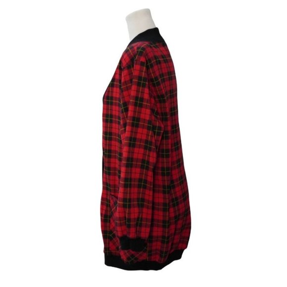 Red Black Plaid, Oversized Cardigan, Lightweight Over Shirt, Womens Size Medium, - Picture 5 of 10